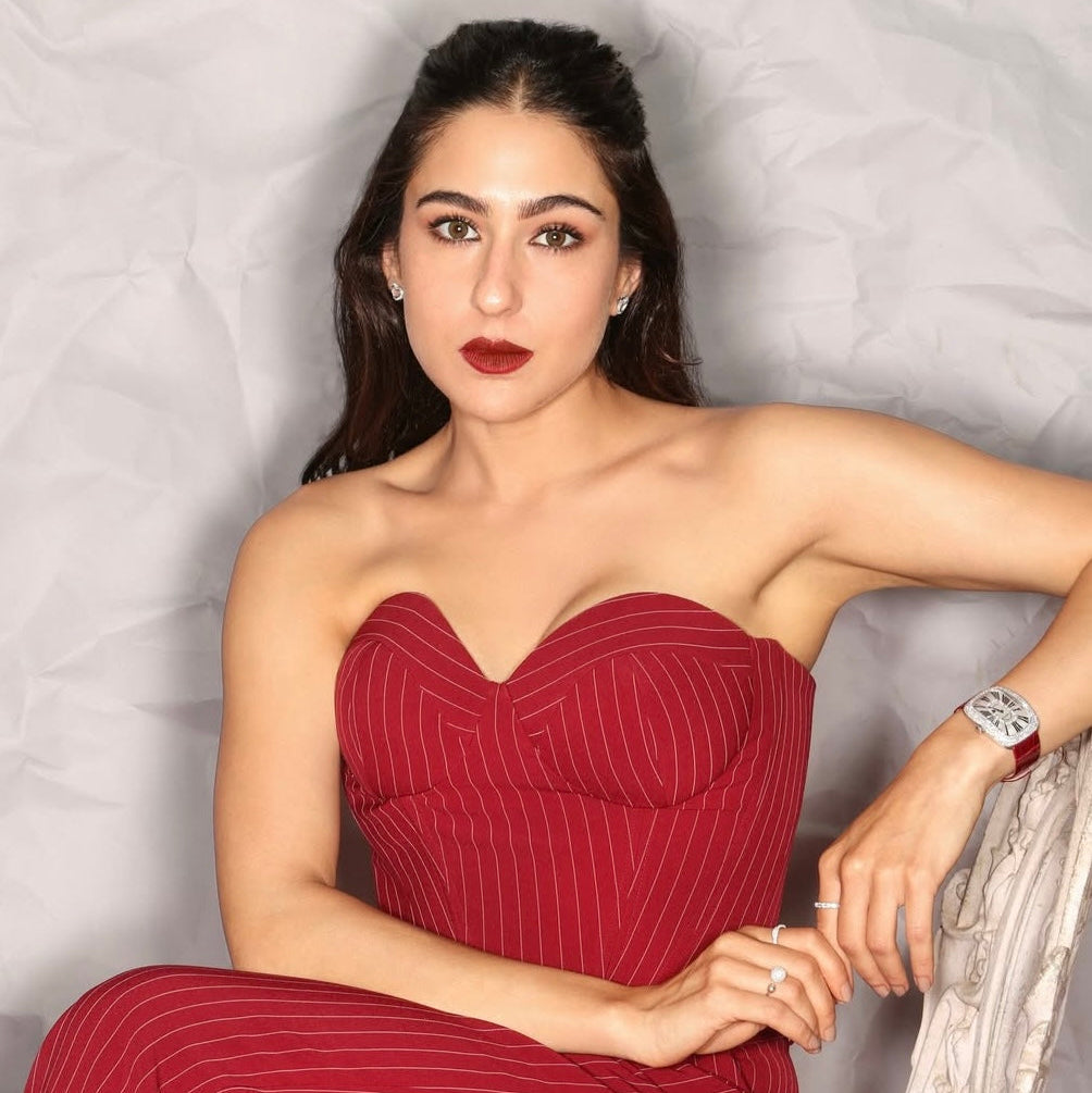 EVE Bustier & Pleated Trousers (Red Pinstripe)