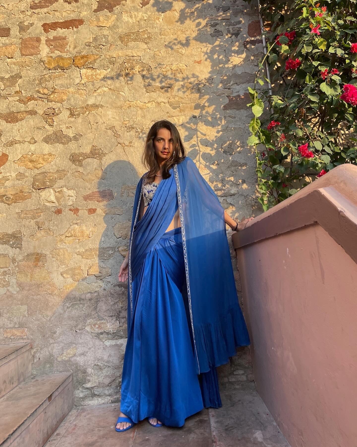Pre-Draped Sari Set (Royal Blue)