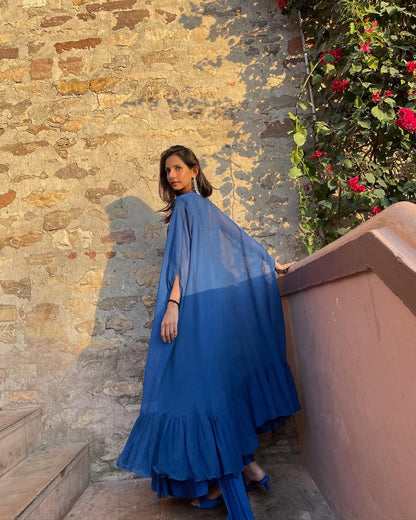 Pre-Draped Sari Set (Royal Blue)