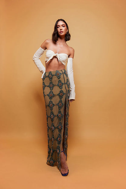 Cairo Maxi Skirt & Blanca Knotted Crop Top