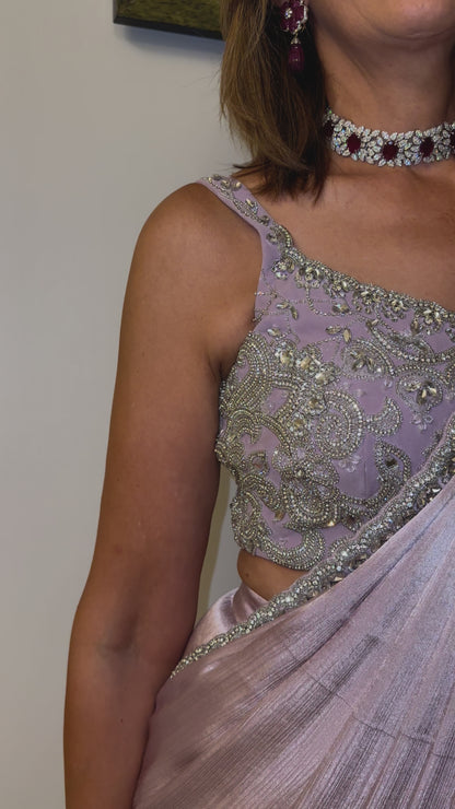 Pre-Draped Sari Set (Lilac)